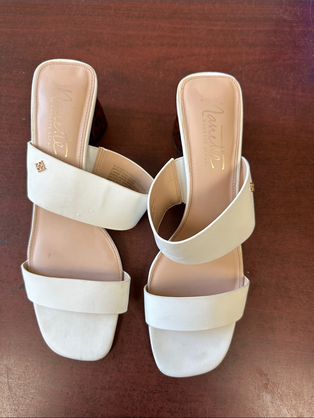 J.Elizabeth Cream Double-Strap Block Heel Slide Sandals
